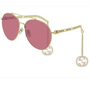 Gucci Rose Coloured “Pilot” Sunglasses with Gold Frame and Detachable Charms